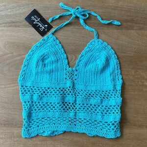 Handmade Crochet Halter Top in Turquoise